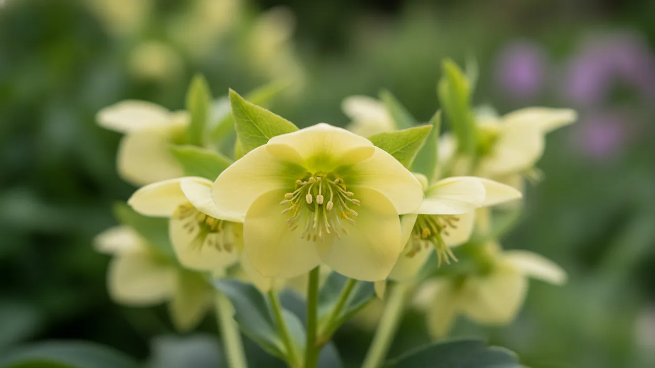 Ivory Prince (Helleborus 'Ivory Prince') - white flowers, illustrated plant card