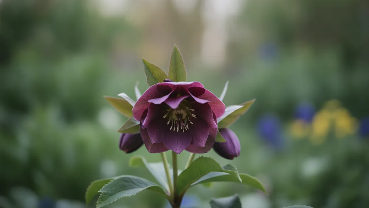 Onyx Odyssey (Helleborus × hybridus 'Onyx Odyssey') - purple flowers, illustrated plant card