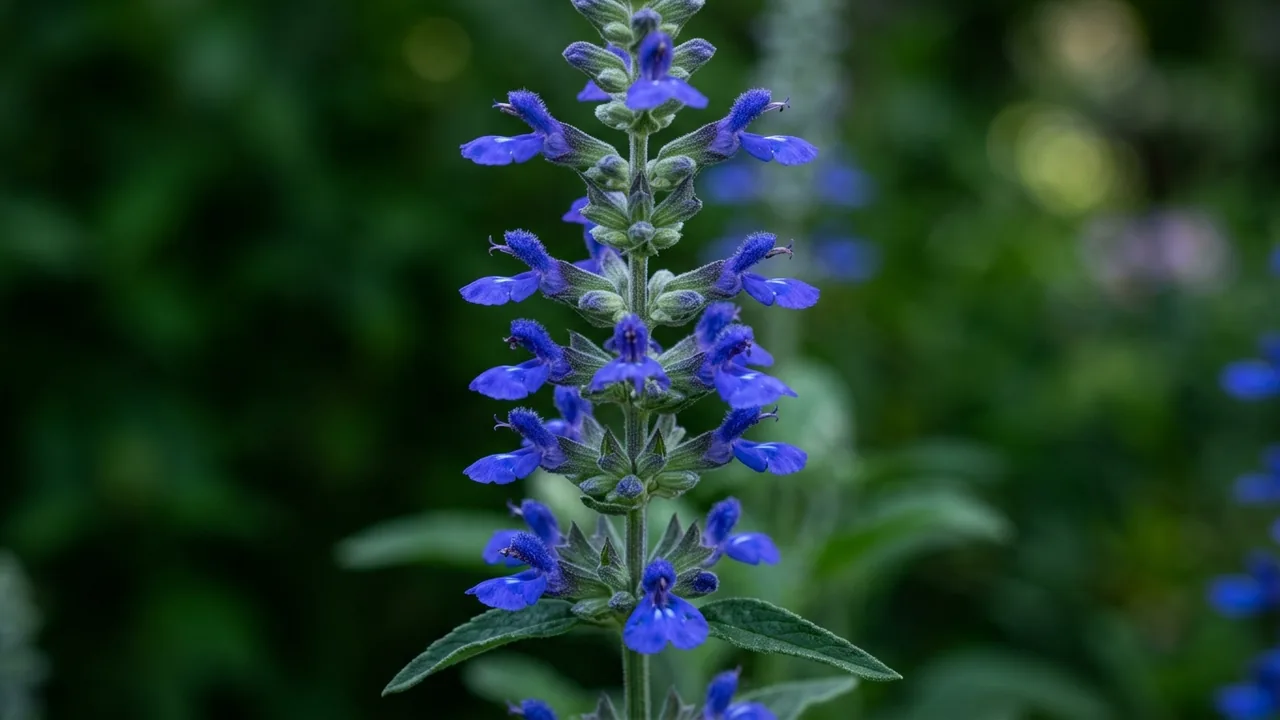 Henry Duelberg Mealy Blue Sage (Salvia farinacea 'Henry Duelberg') - blue flowers, illustrated plant card