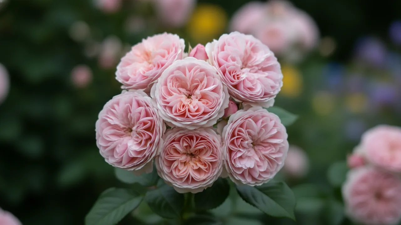 Heritage (Rosa 'Ausblush') - pink flowers, illustrated plant card