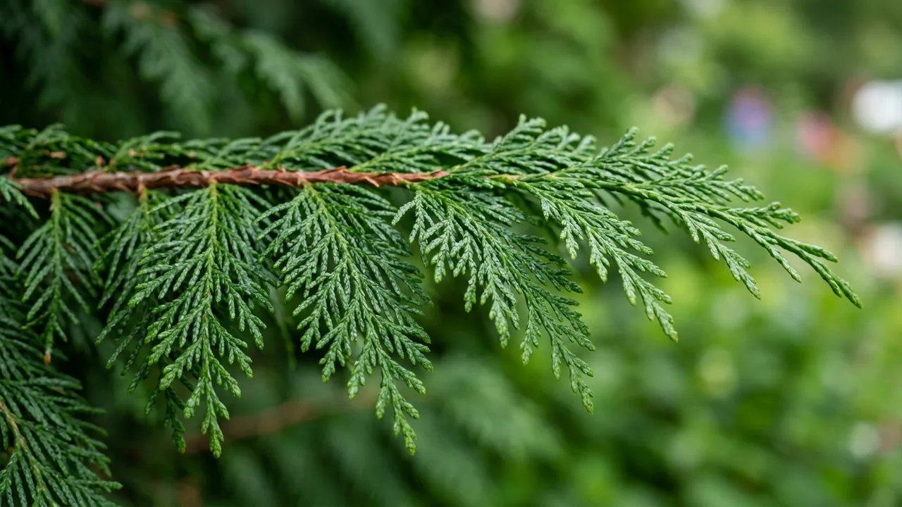 Hinoki Cypress (Chamaecyparis obtusa) - foliage plant, illustrated plant card