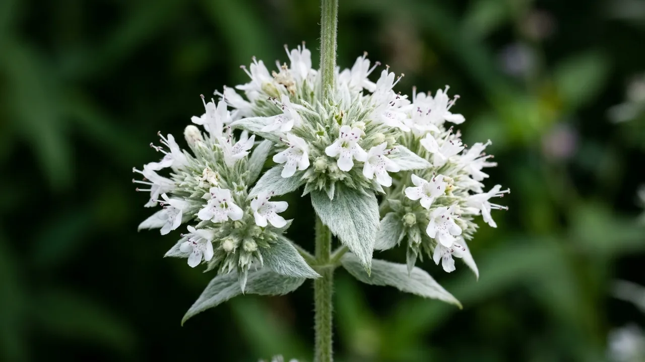 Hoary Mountain Mint (Pycnanthemum incanum) - foliage plant, illustrated plant card