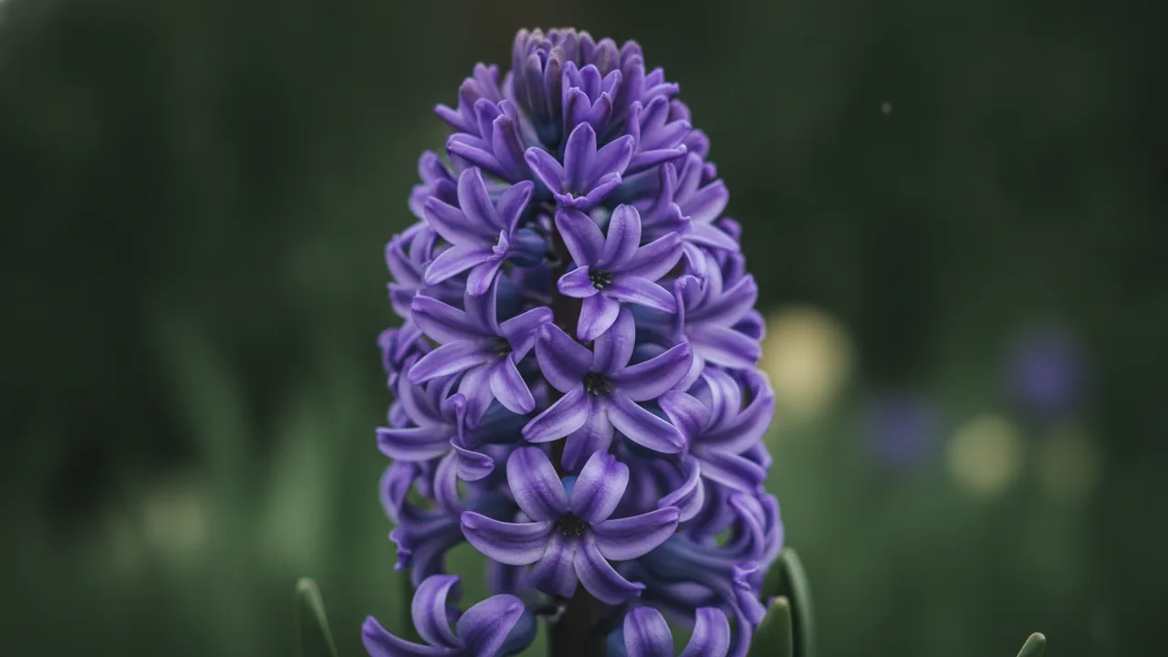 Miss Saigon (Hyacinthus 'Miss Saigon') - purple flowers, illustrated plant card