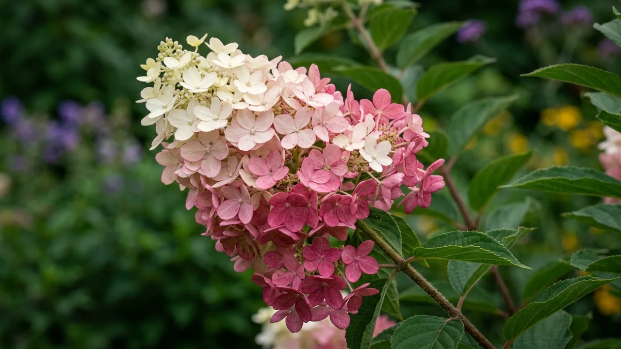 Berry White Hydrangea (Hydrangea paniculata 'Renba') - white flowers, illustrated plant card