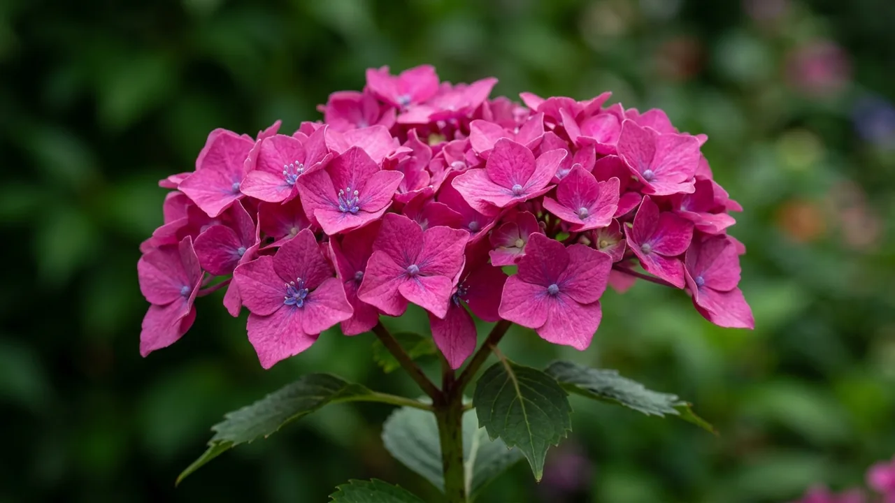 BloomStruck Hydrangea (Hydrangea macrophylla 'PIIHM-II') - pink flowers, illustrated plant card