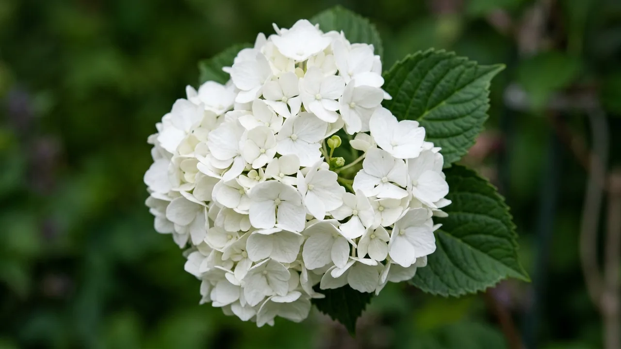 Endless Summer DreamCloud Hydrangea (Hydrangea macrophylla 'Bailmaceight') - white flowers, illustrated plant card