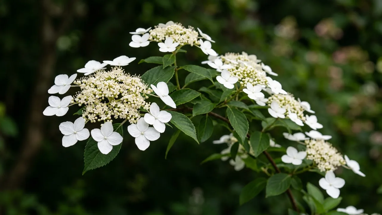 Fairytrail Bride Hydrangea (Hydrangea 'USHYD0405') - white flowers, illustrated plant card
