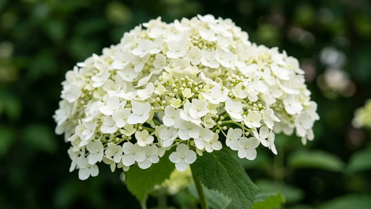 Incrediball Hydrangea (Hydrangea arborescens 'Abetwo') - white flowers, illustrated plant card