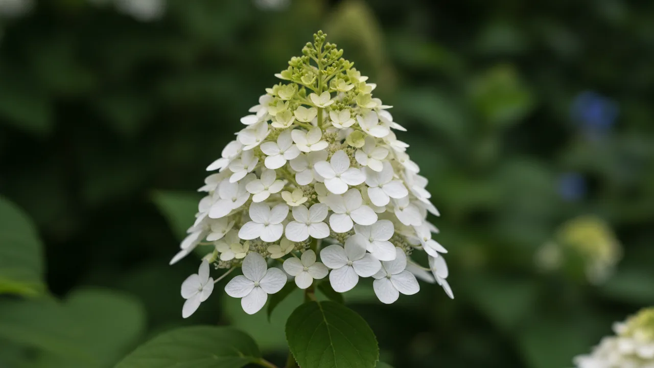 Panicle Hydrangea (Hydrangea paniculata) - white flowers, illustrated plant card
