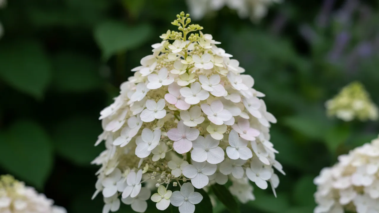 Quick Fire Hydrangea (Hydrangea paniculata 'Bulk') - white flowers, illustrated plant card
