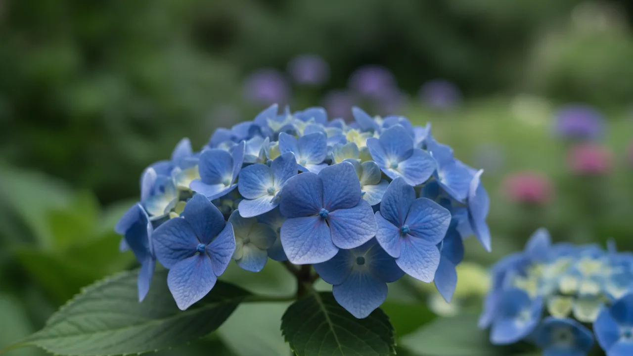 Bigleaf Hydrangea in bloom, illustrated plant card
