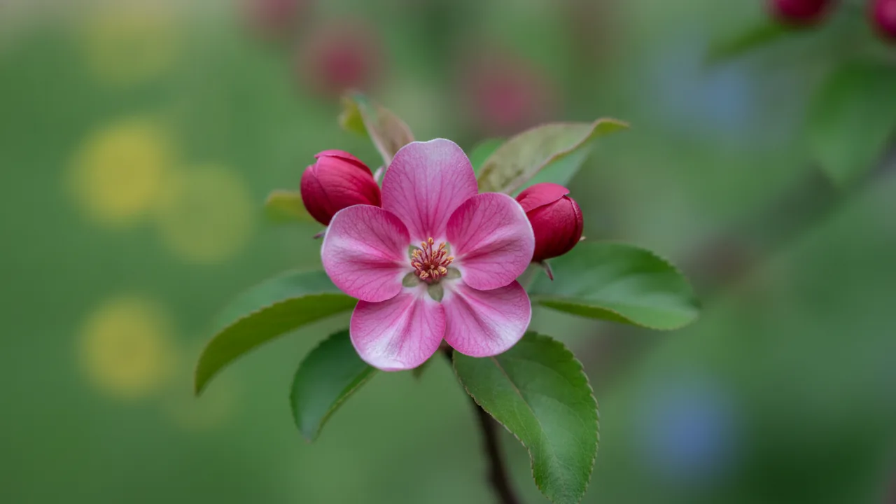 Indian Magic (Malus 'Indian Magic') - pink flowers, illustrated plant card