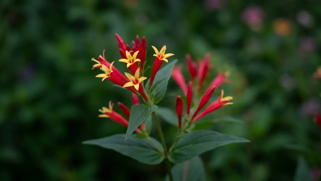 Indian Pink (Spigelia marilandica) - red flowers, illustrated plant card