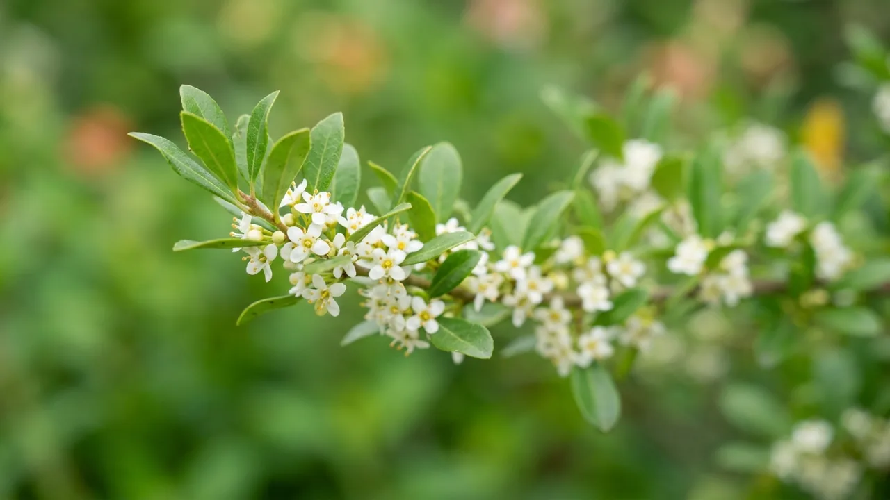 Inkberry Holly (Ilex glabra) - white flowers, illustrated plant card