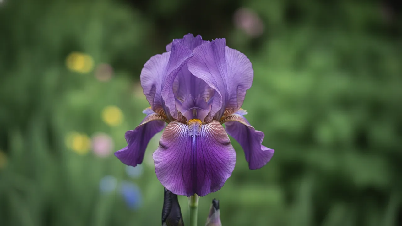 Bearded Iris in bloom, illustrated plant card