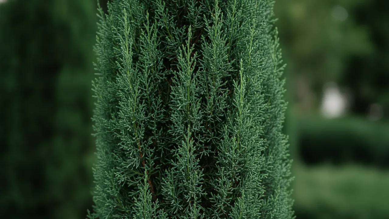 Blue Italian Cypress (Cupressus sempervirens 'Glauca') - foliage plant, illustrated plant card