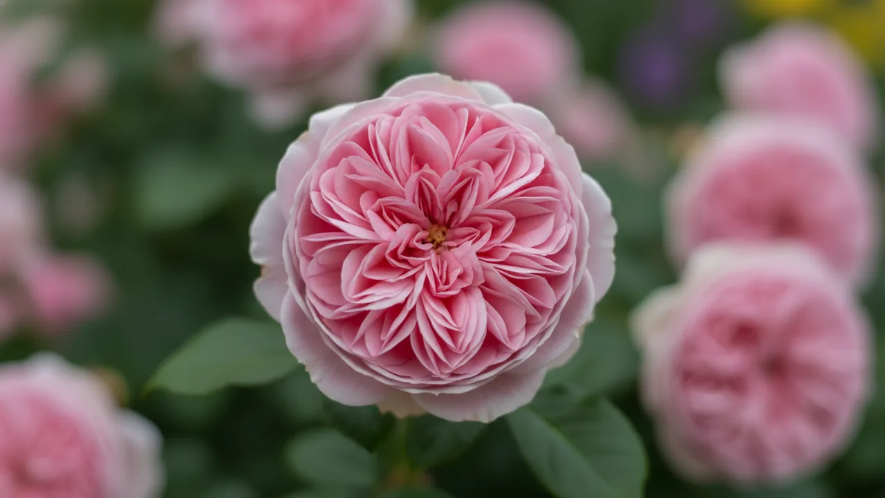 James Galway (Rosa 'Auscrystal') - pink flowers, illustrated plant card