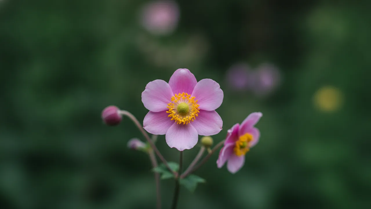Japanese Anemone in bloom, illustrated plant card