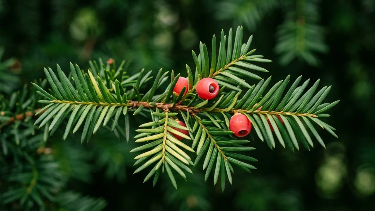 Japanese Yew (Taxus cuspidata) - foliage plant, illustrated plant card
