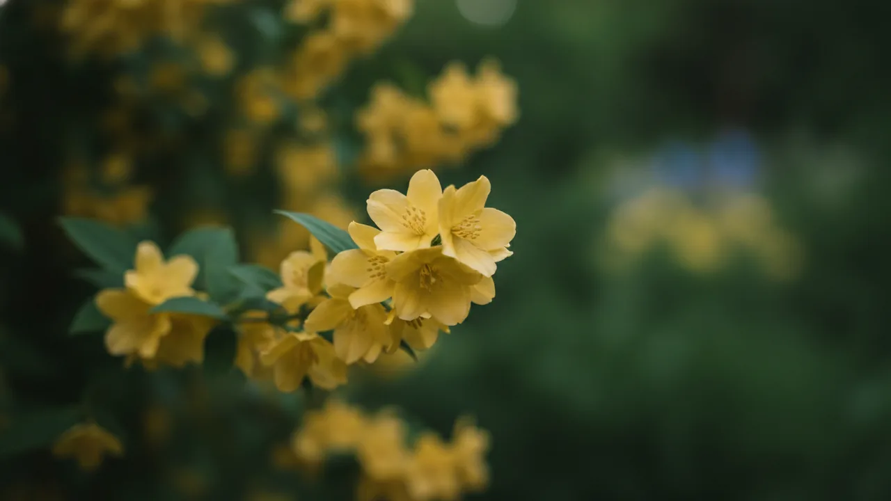 Winter Jasmine (Jasminum nudiflorum) - yellow flowers, illustrated plant card