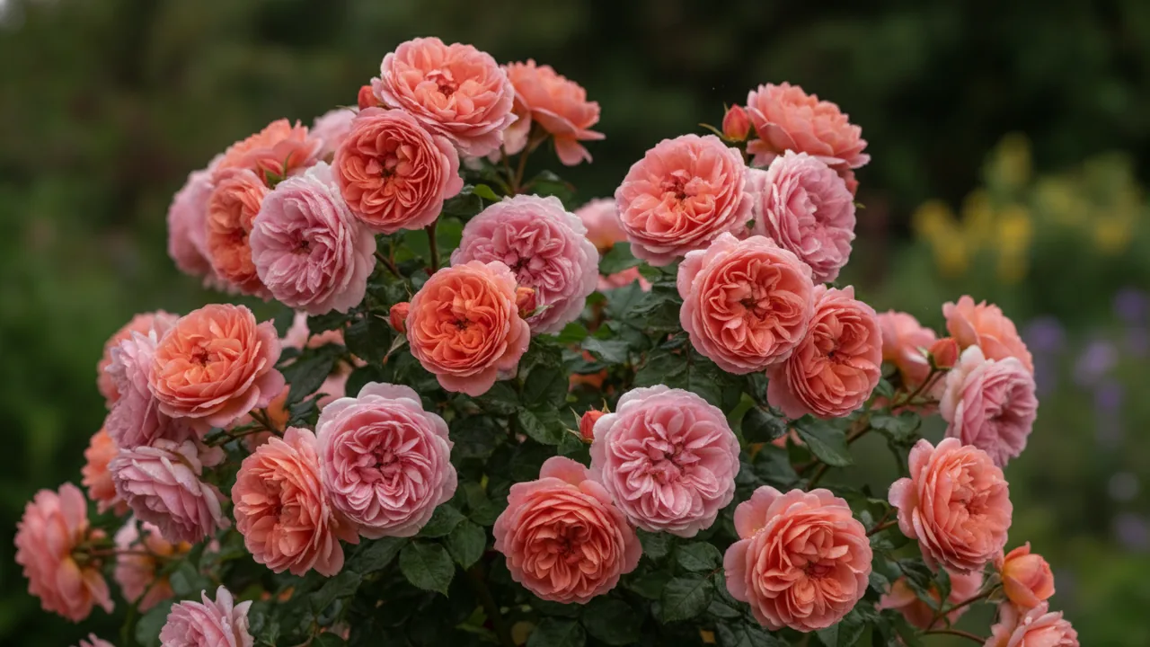Jubilee Celebration (Rosa 'Aushunter') - pink flowers, illustrated plant card