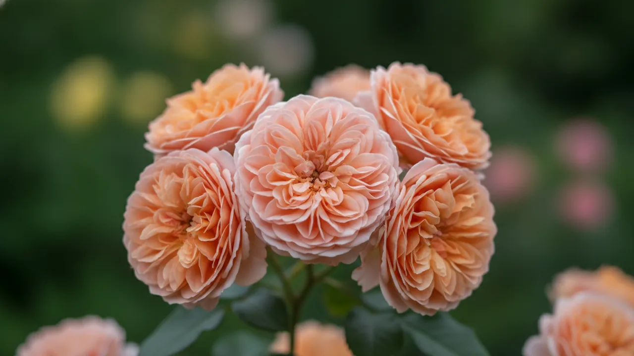 Juliet (Rosa 'Ausjameson') - orange flowers, illustrated plant card