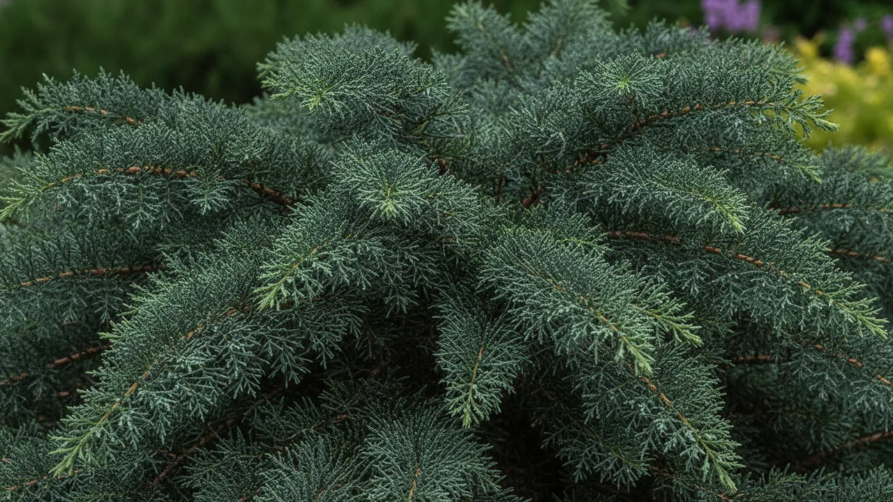Blue Pacific Juniper (Juniperus conferta 'Blue Pacific') - foliage plant, illustrated plant card