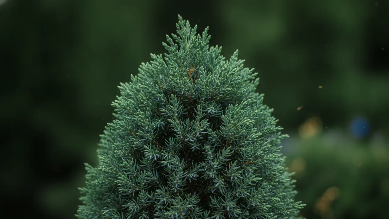 Blue Point Juniper (Juniperus chinensis 'Blue Point') - foliage plant, illustrated plant card