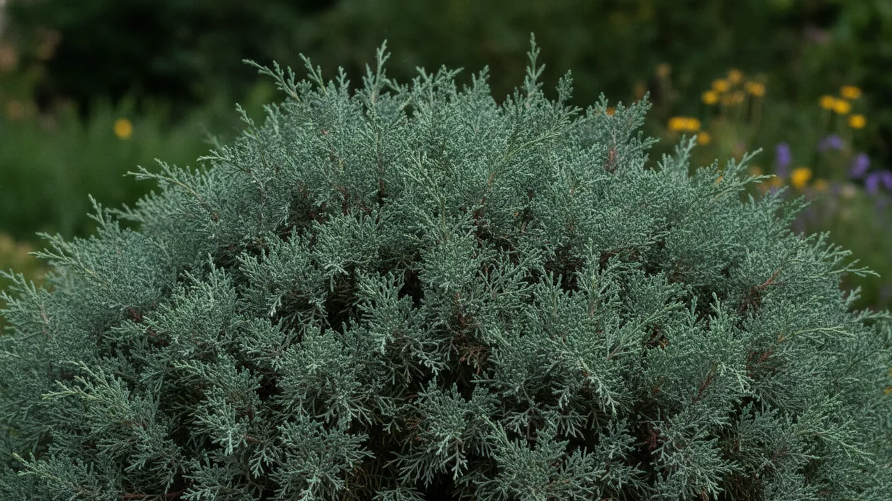 Grey Owl Juniper (Juniperus virginiana 'Grey Owl') - foliage plant, illustrated plant card