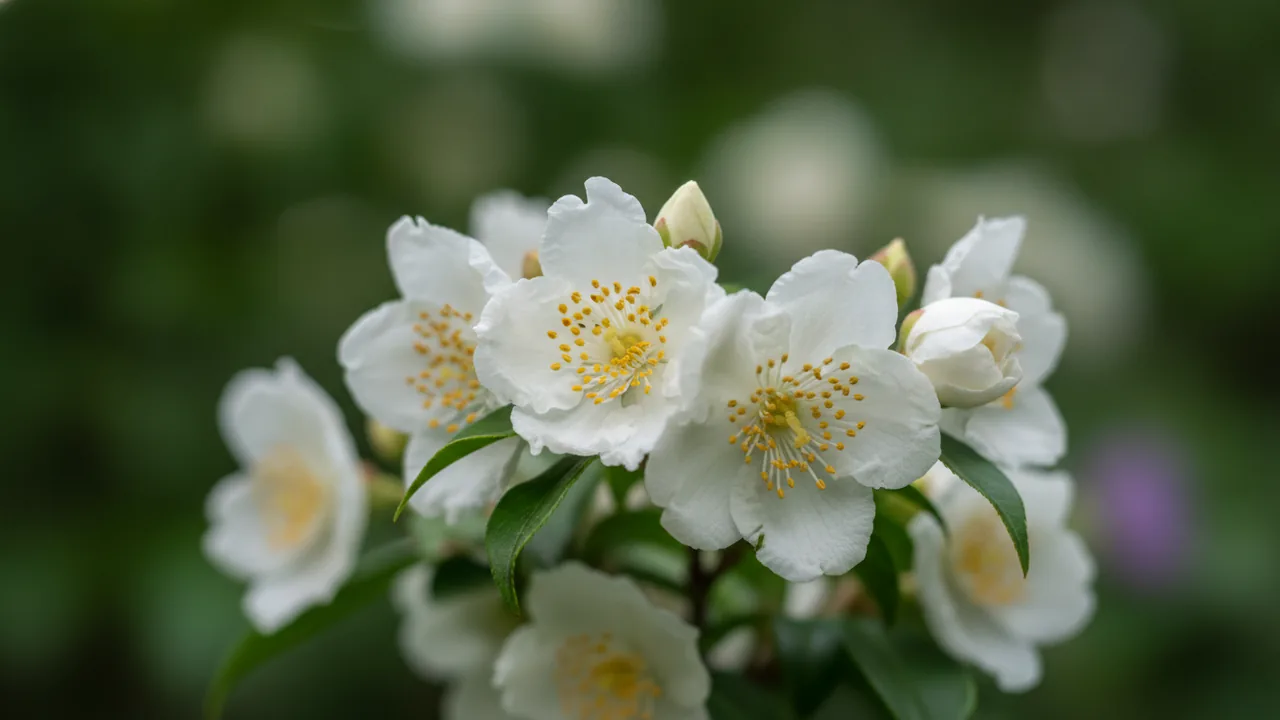 Korean Stewartia (Stewartia pseudocamellia Koreana Group) - white flowers, illustrated plant card