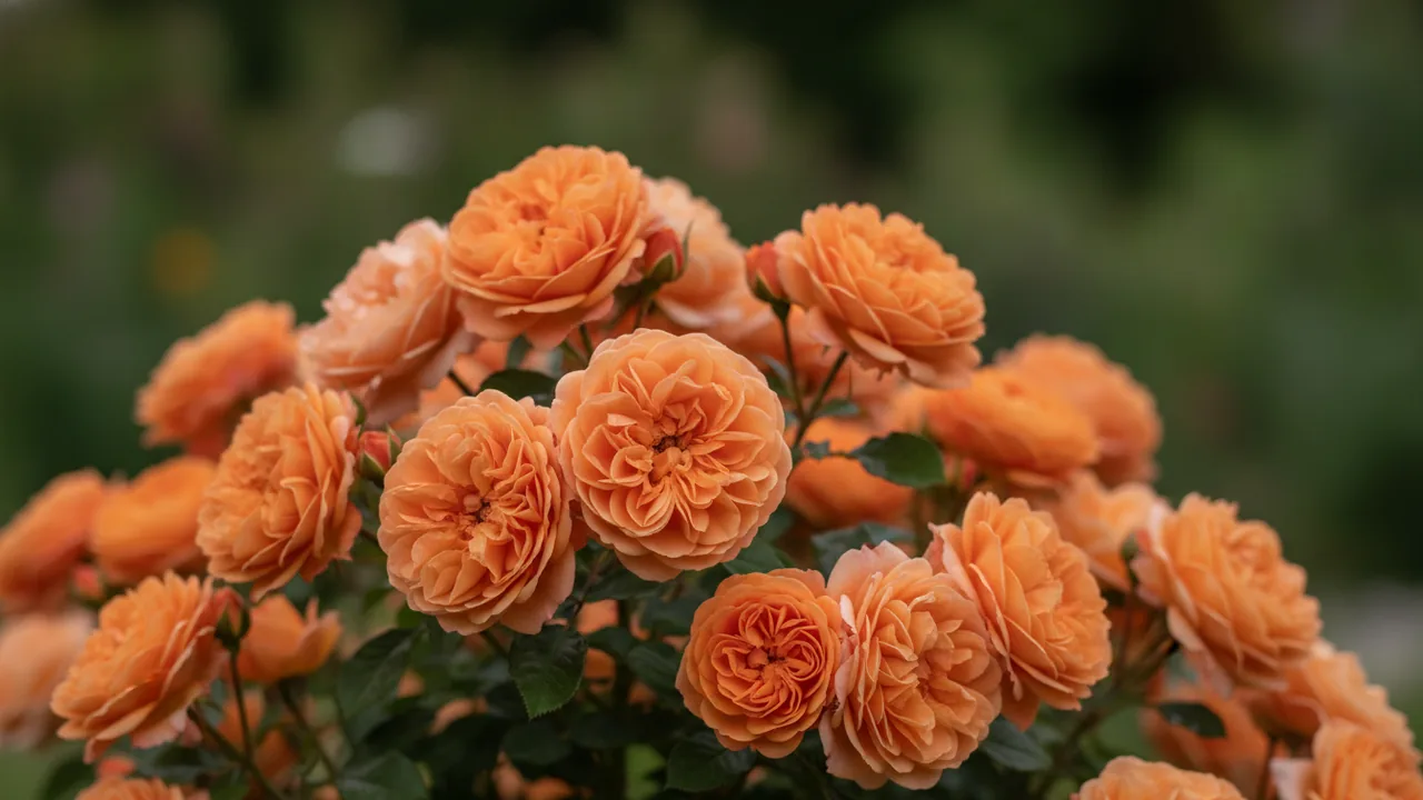 Lady Emma Hamilton (Rosa 'Ausbrother') - orange flowers, illustrated plant card