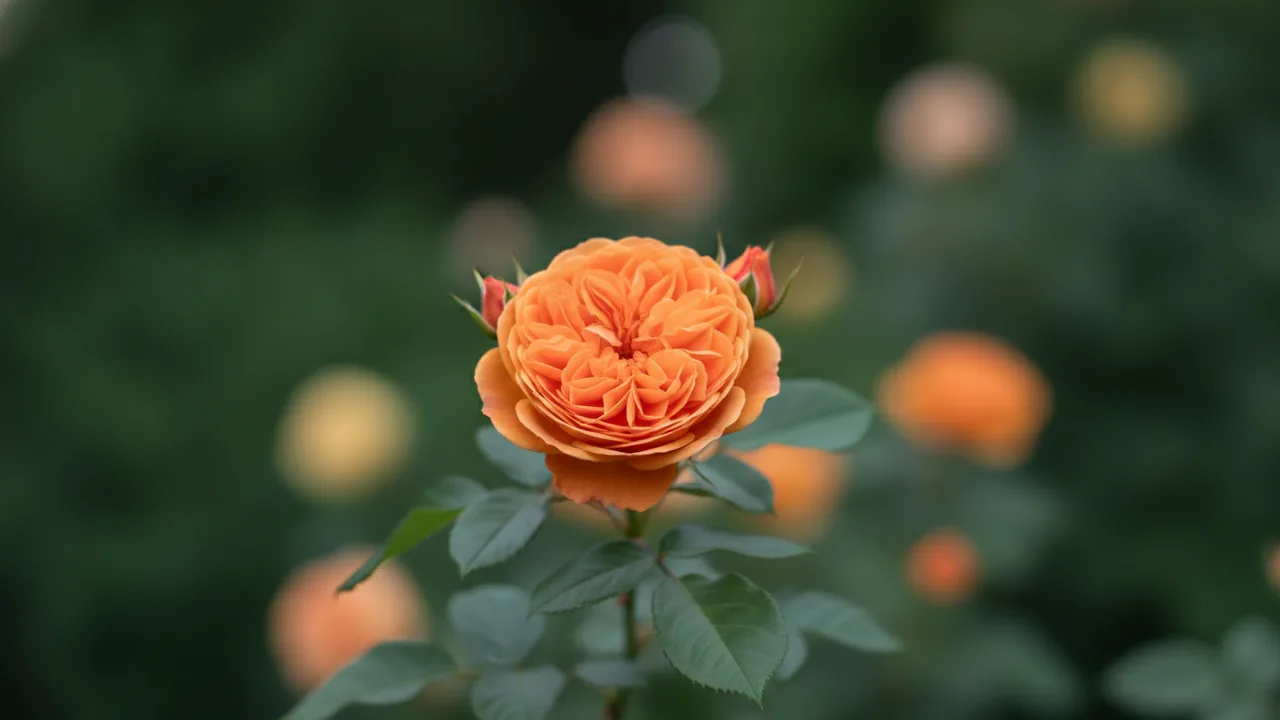 Lady of Shalott (Rosa 'Ausnyson') - orange flowers, illustrated plant card