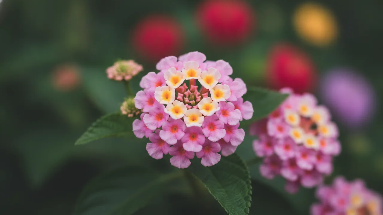Bandana Pink (Lantana 'Bandana Pink') - pink flowers, illustrated plant card