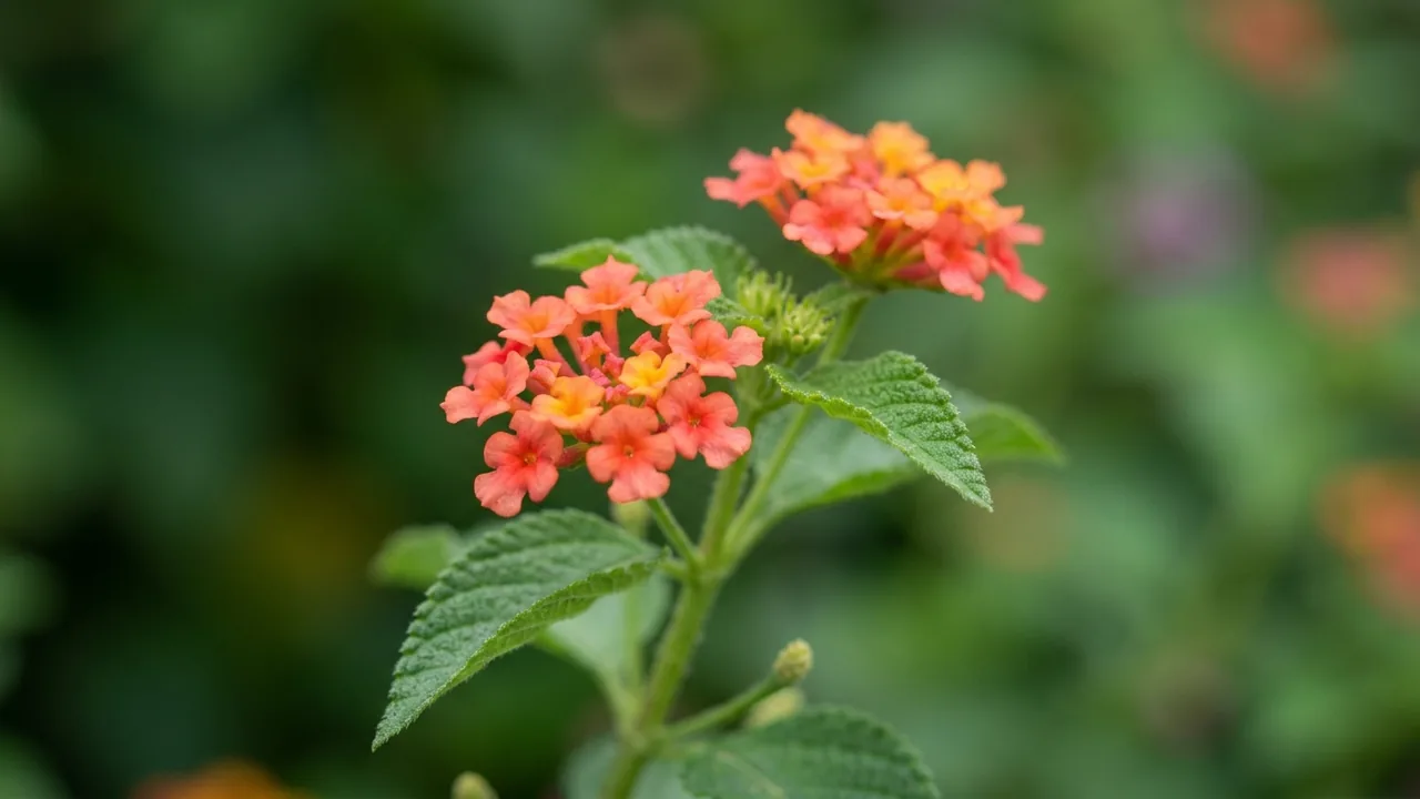 Texas Lantana (Lantana urticoides) - orange flowers, illustrated plant card