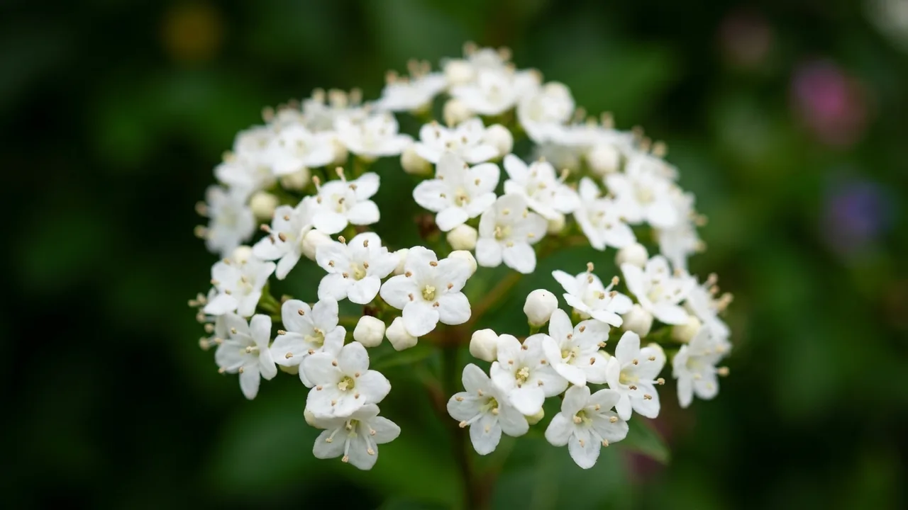 Laurustinus (Viburnum tinus) - white flowers, illustrated plant card