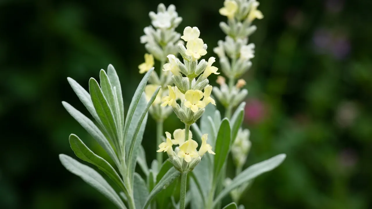 Exceptional Lavender (Lavandula × intermedia 'Hillav') - white flowers, illustrated plant card
