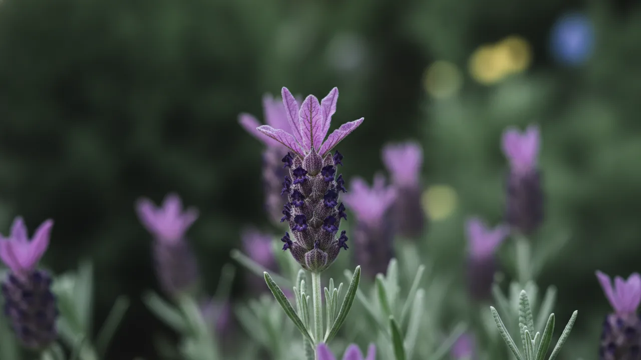 French Lavender (Lavandula dentata) - purple flowers, illustrated plant card