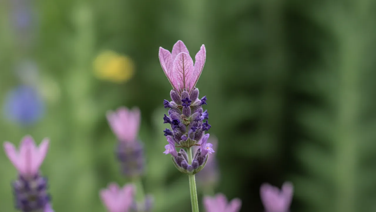 Hidcote Pink (Lavandula angustifolia 'Hidcote Pink') - pink flowers, illustrated plant card