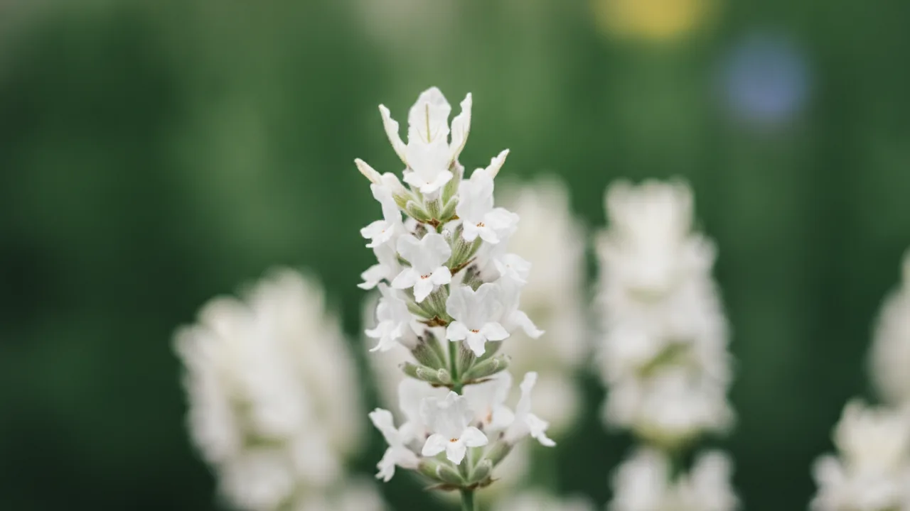 Nana Alba (Lavandula angustifolia 'Nana Alba') - white flowers, illustrated plant card
