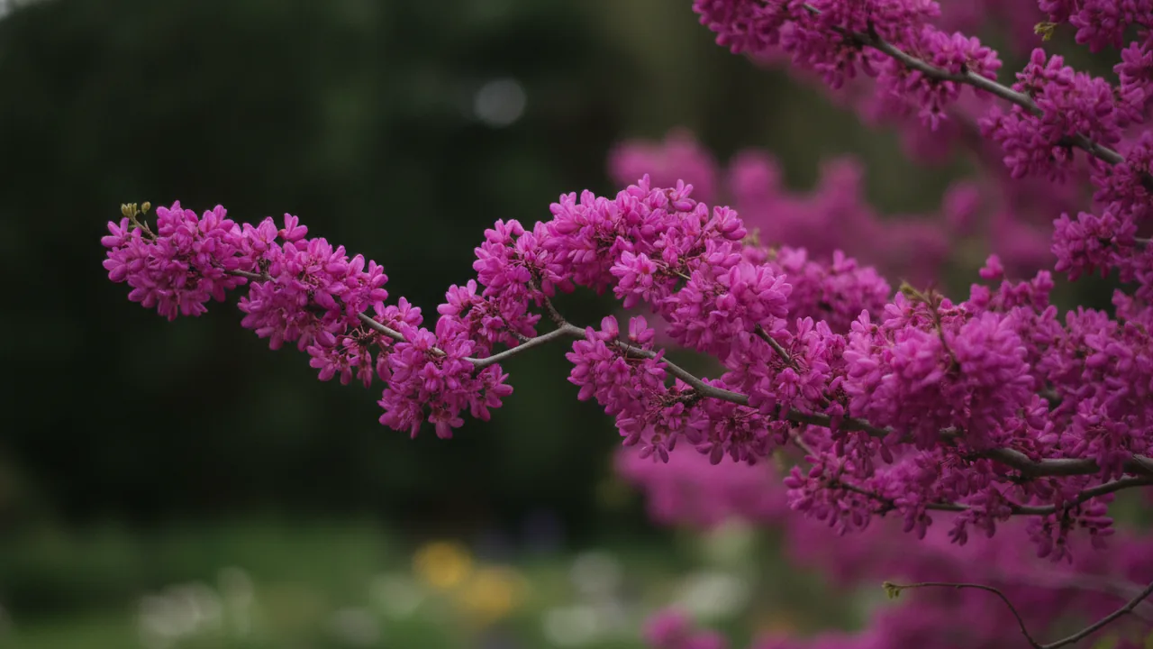Lavender Twist (Cercis canadensis 'Covey') - pink flowers, illustrated plant card