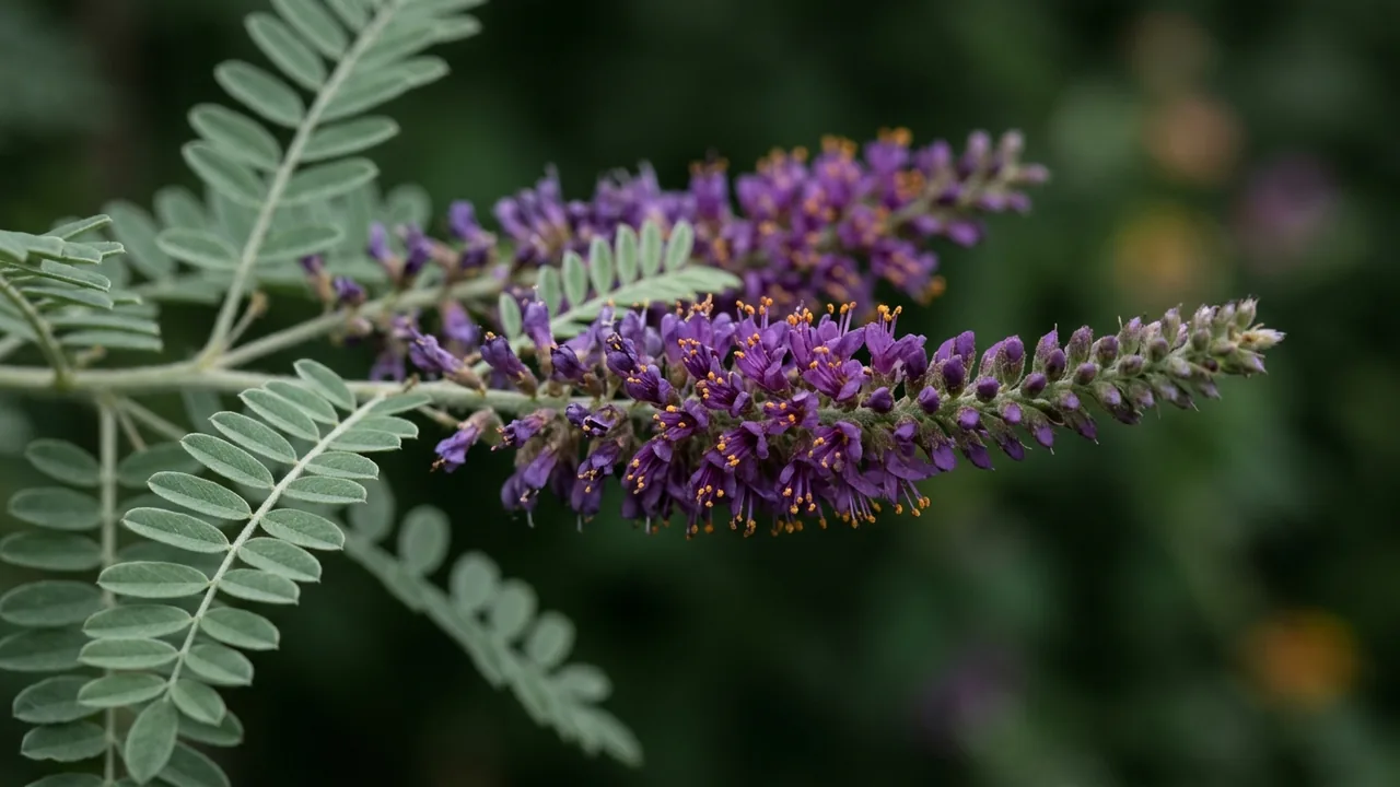 Leadplant (Amorpha canescens) - purple flowers, illustrated plant card