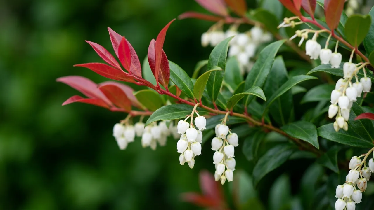 Scarletta Leucothoe (Leucothoe fontanesiana 'Zeblid') - foliage plant, illustrated plant card