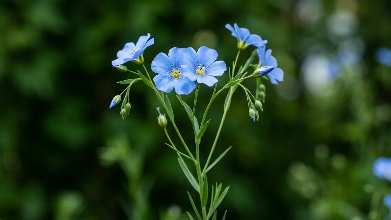 Lewis Flax (Linum lewisii) - blue flowers, illustrated plant card
