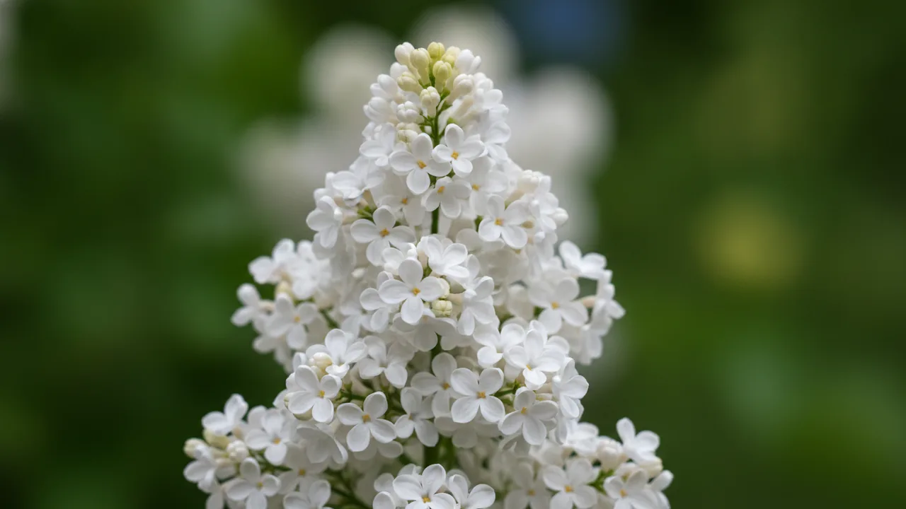 Beauty of Moscow (Syringa vulgaris 'Krasavitsa Moskvy') - white flowers, illustrated plant card