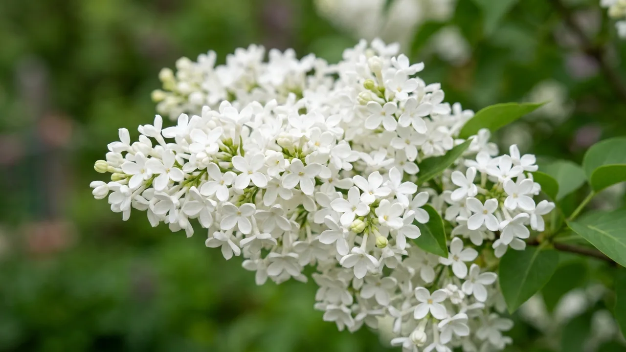 Betsy Ross Lilac (Syringa 'Betsy Ross') - white flowers, illustrated plant card