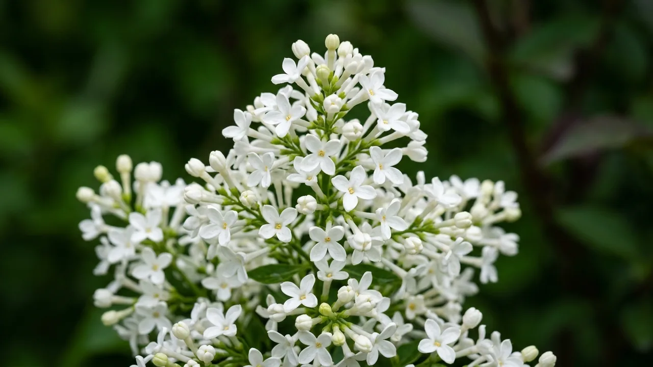 Bloomerang Showmound Lilac (Syringa pubescens 'SMNSPWF') - white flowers, illustrated plant card