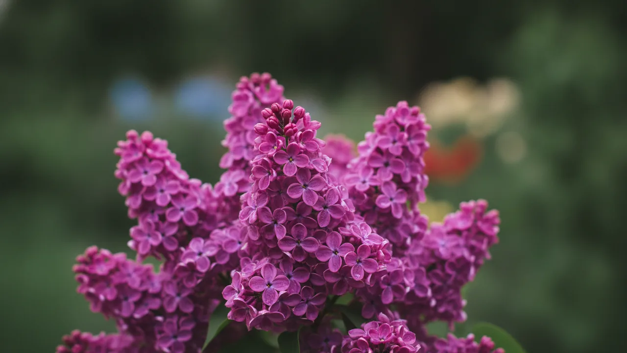 Charles Joly (Syringa vulgaris 'Charles Joly') - purple flowers, illustrated plant card