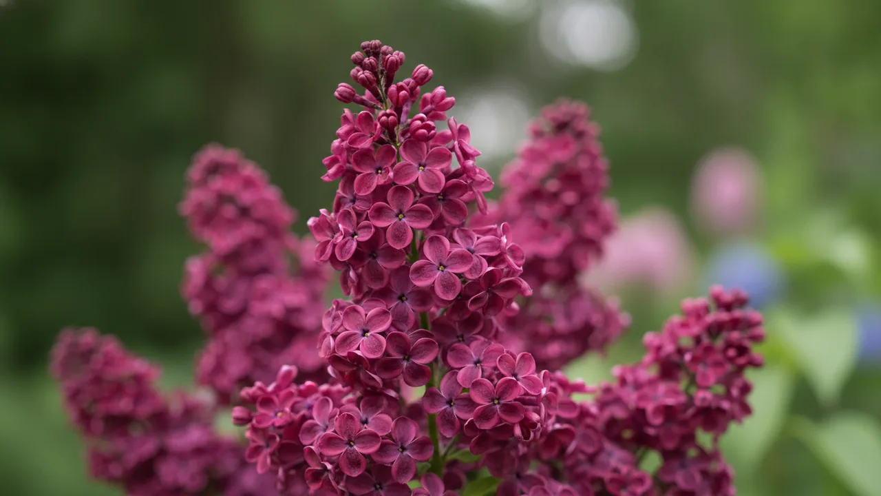 Ludwig Späth (Syringa vulgaris 'Andenken an Ludwig Späth') - purple flowers, illustrated plant card