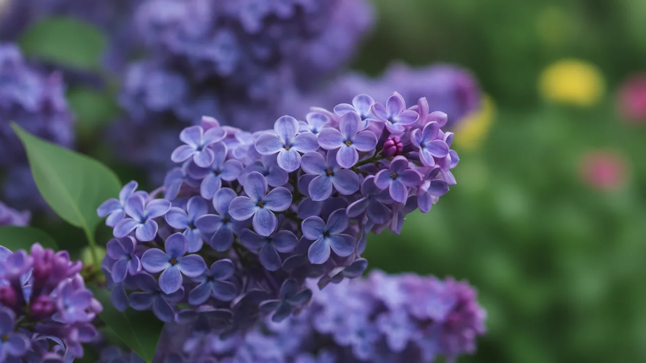 President Grevy (Syringa vulgaris 'President Grevy') - blue flowers, illustrated plant card