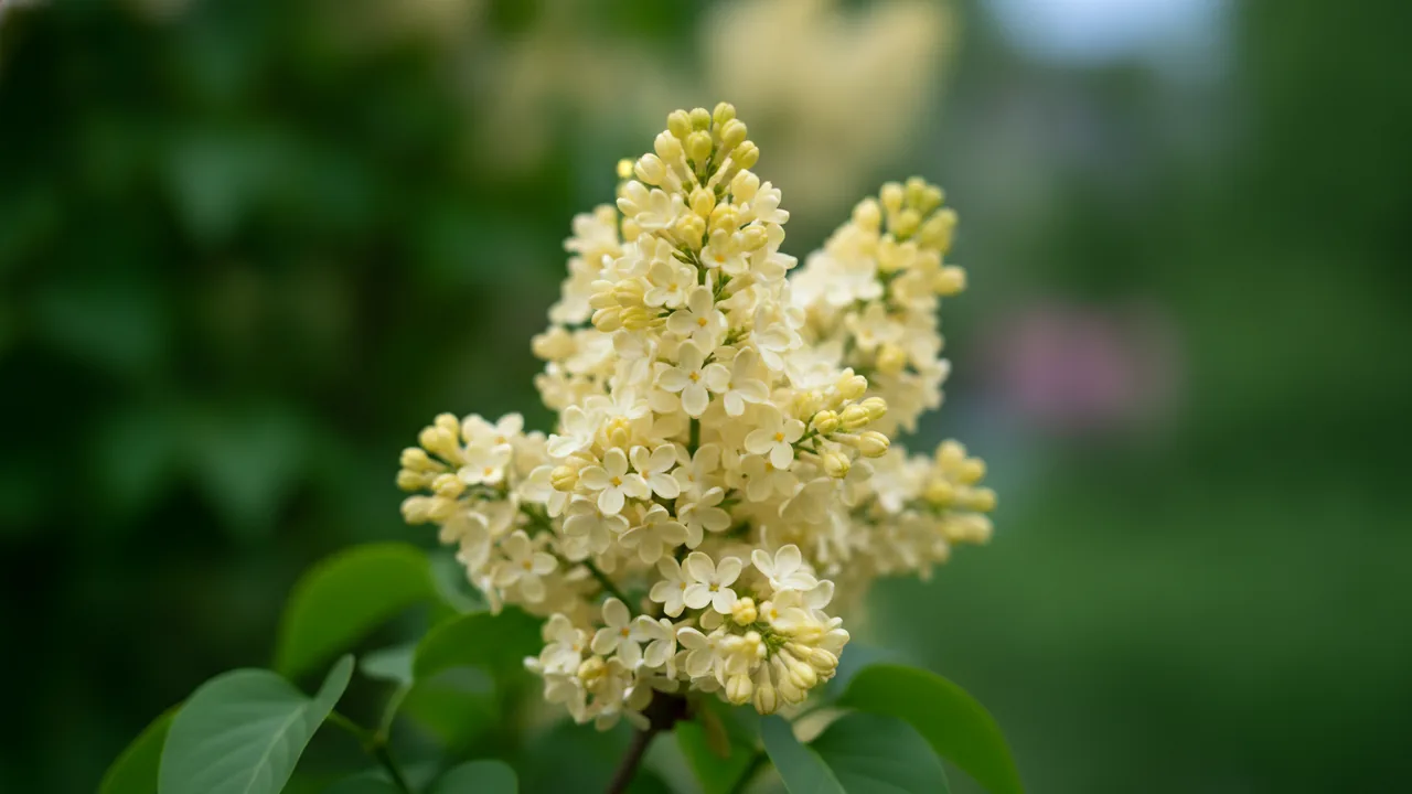 Primrose (Syringa vulgaris 'Primrose') - yellow flowers, illustrated plant card